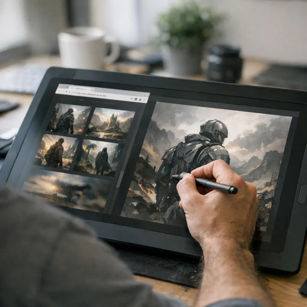 Rapid concept art generation and visual reference workflows are now browser-native, making ideation and iteration dramatically faster for creators.