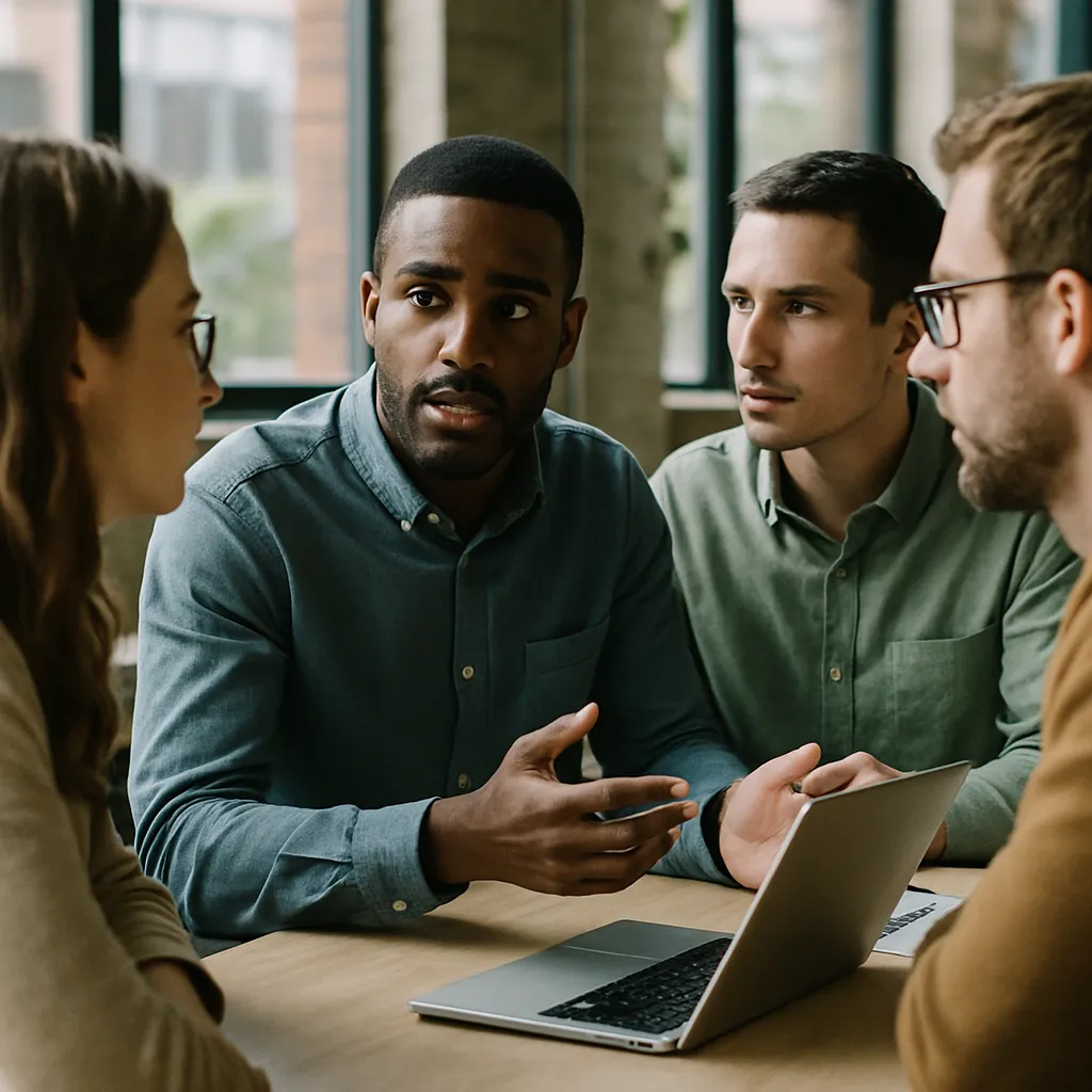 Tech professionals collaborating on AI advancements.