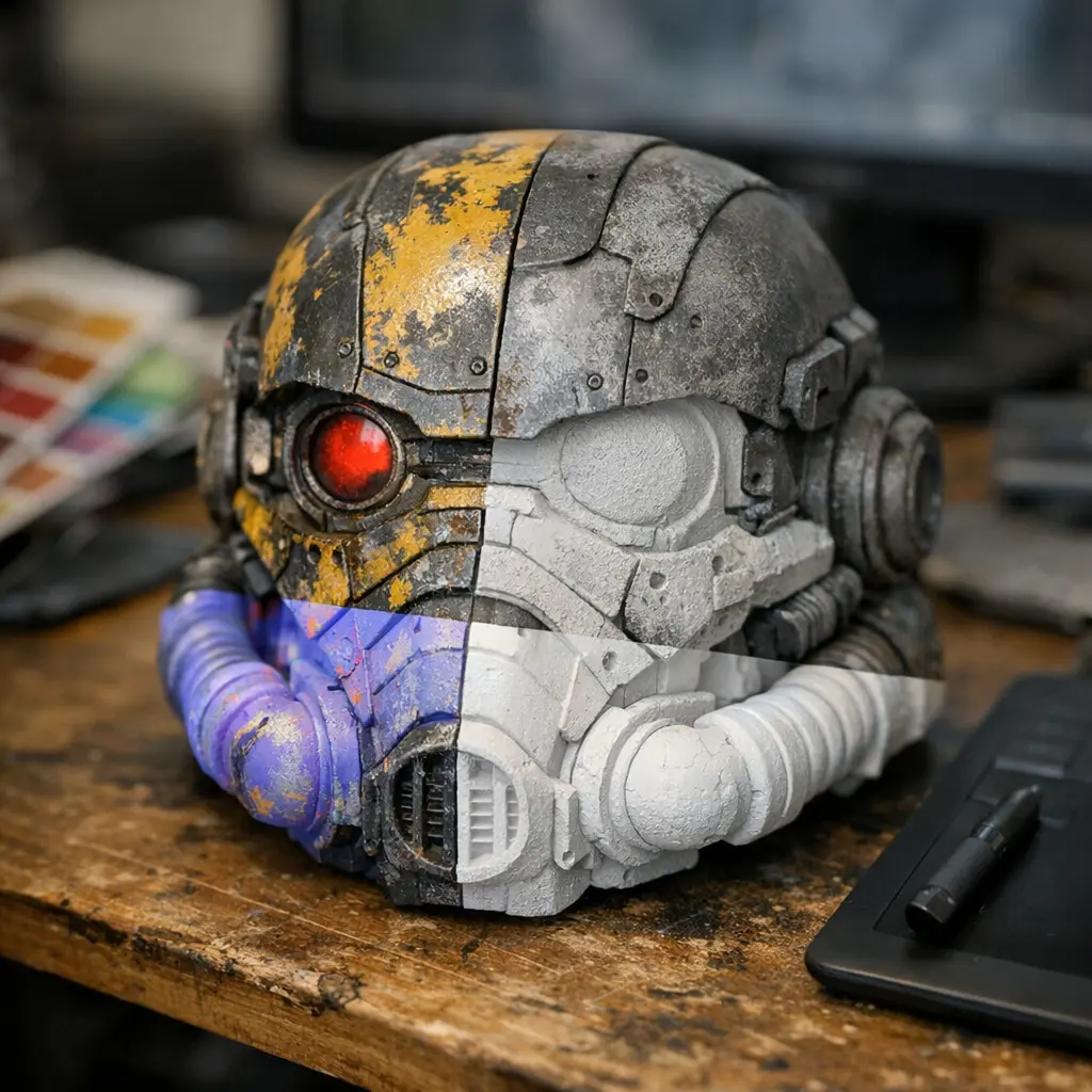 AI-generated PBR texture maps for a complex 3D asset, ready for both rendering and printing.