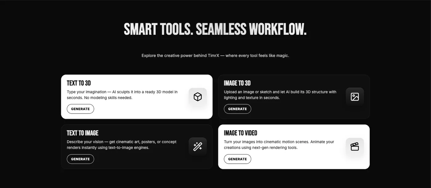 TimrX Hub: Smart tools for every creative workflow, from 2D to 3D.